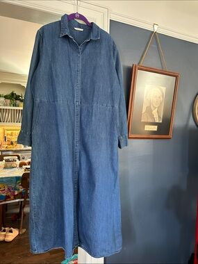 Classic Indigo Denim Long Sleeve Shirt Dress